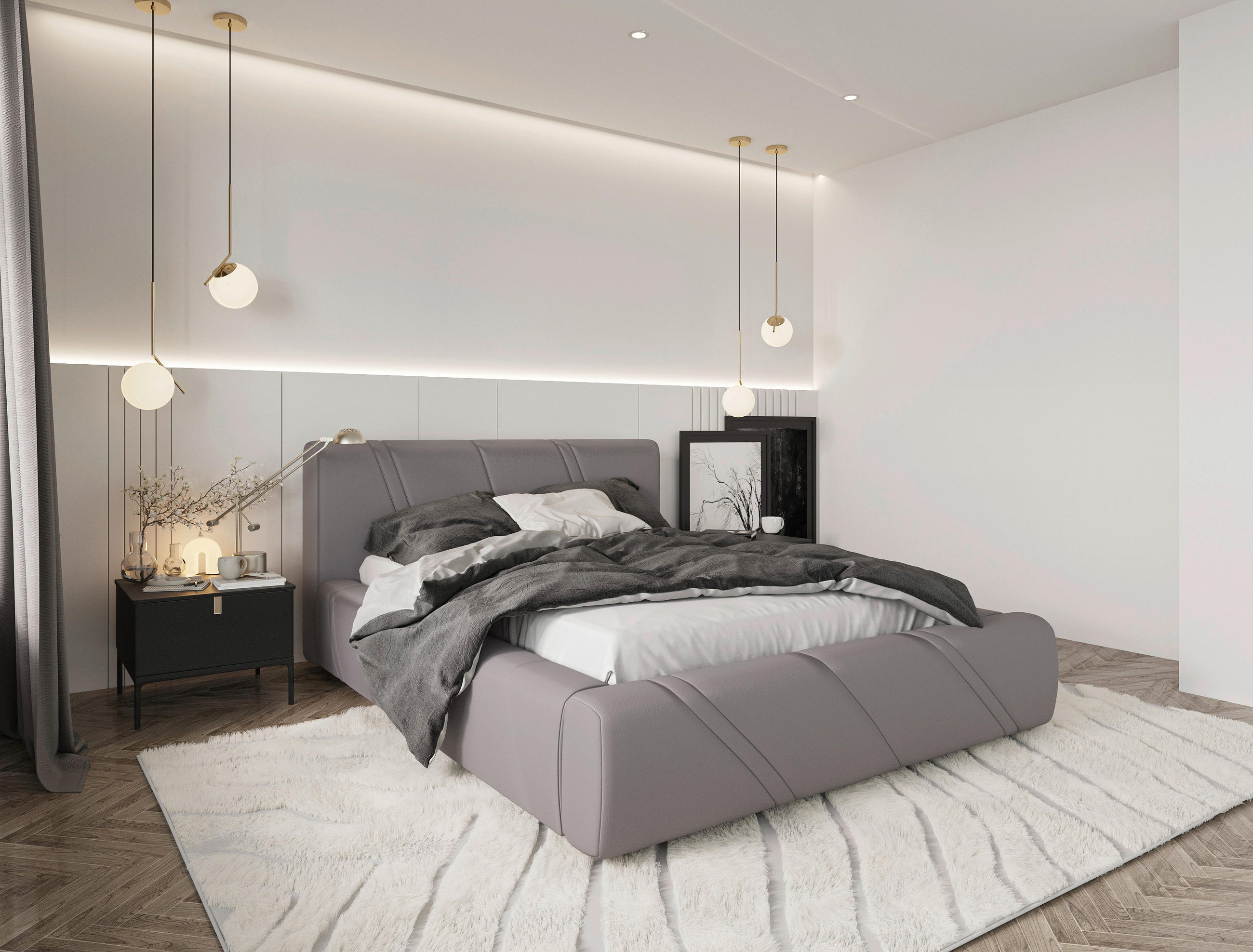 POLSTERBETT 140/200 cm,  in Hellgrau, gepolstertes Kopfteil, Lattenrost, Bettkasten,  - Hellgrau/Schwarz, Design, Holz/Kunststoff (140/200cm) - Chameo