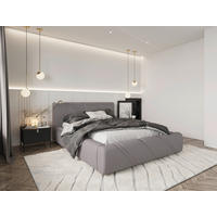 POLSTERBETT 140/200 cm,  in Hellgrau, gepolstertes Kopfteil, Lattenrost, Bettkasten,  - Hellgrau/Schwarz, Design, Holz/Kunststoff (140/200cm) - Chameo