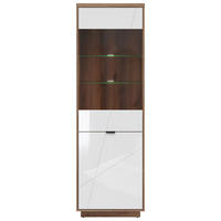 VITRINA boja hrasta, bela visoki sjaj   - boja hrasta/bela visoki sjaj, Dizajnerski, staklo/metal (64/200,5cm) - Xora