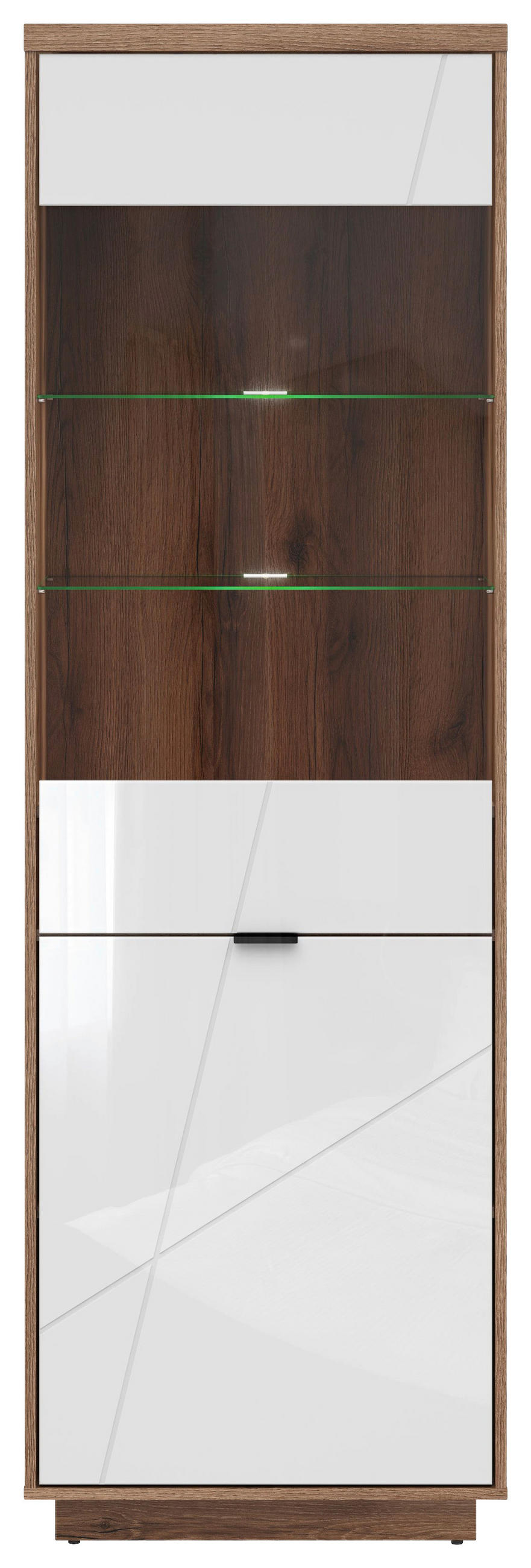 VITRINA boja hrasta, bela visoki sjaj   - boja hrasta/bela visoki sjaj, Dizajnerski, staklo/metal (64/200,5cm) - Xora