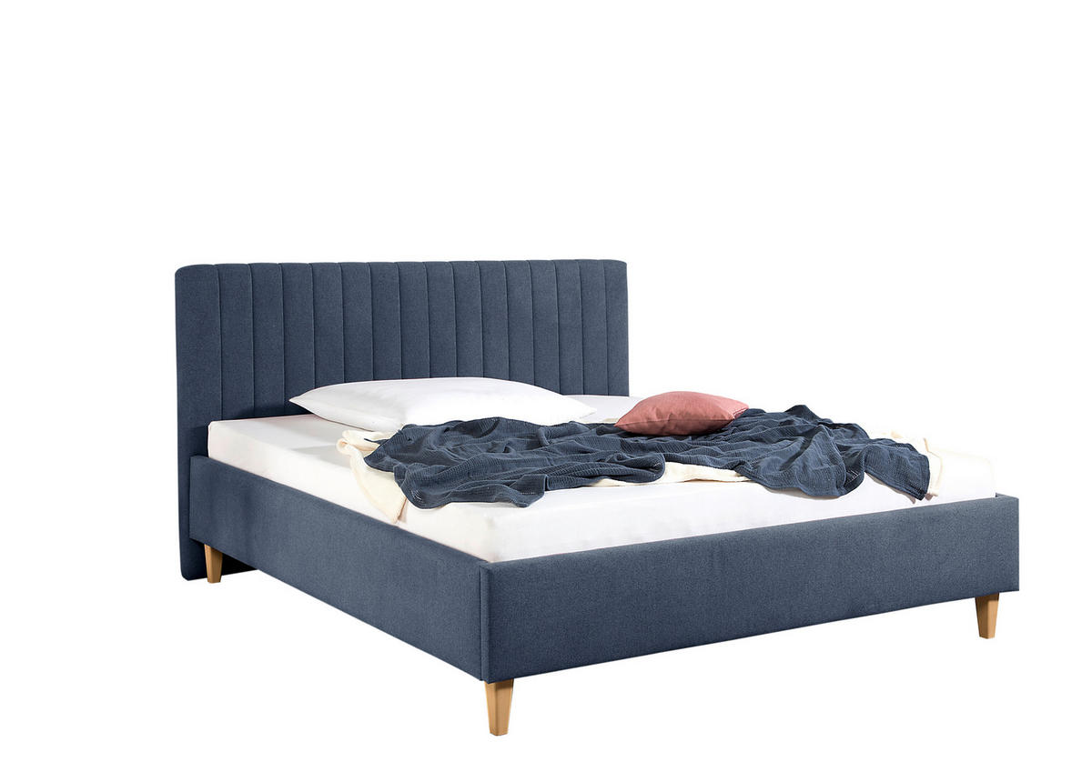 POLSTERBETT 200/200 cm,  in Blau,  - Blau/Naturfarben, MODERN, Holz/Textil (200/200cm) - Livetastic