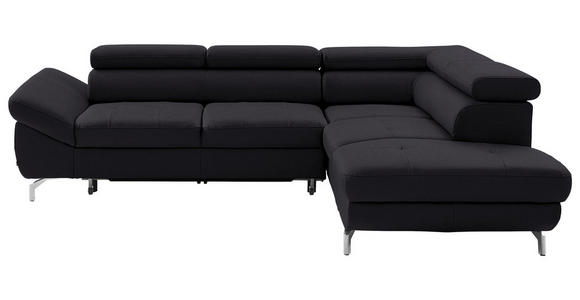 ECKSOFA Dunkelbraun Echtleder Bettkasten, Schlaffunktion, Kopfteilverstellung  - Dunkelbraun/Silberfarben, Design, Leder/Metall (270/220cm) - Novel