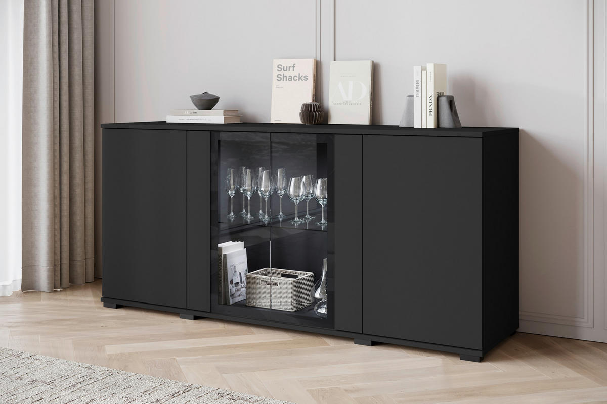 SIDEBOARD 150/69,7/39,5 cm  in Schwarz  - Schwarz, Design, Glas/Holzwerkstoff (150/69,7/39,5cm) - Livetastic