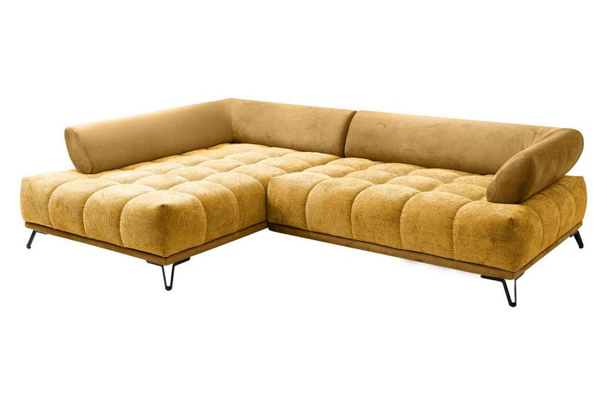 HÖRNSOFFA i chenille currygul  - currygul/svart, Modern, metall/textil (184/262cm) - MID.YOU
