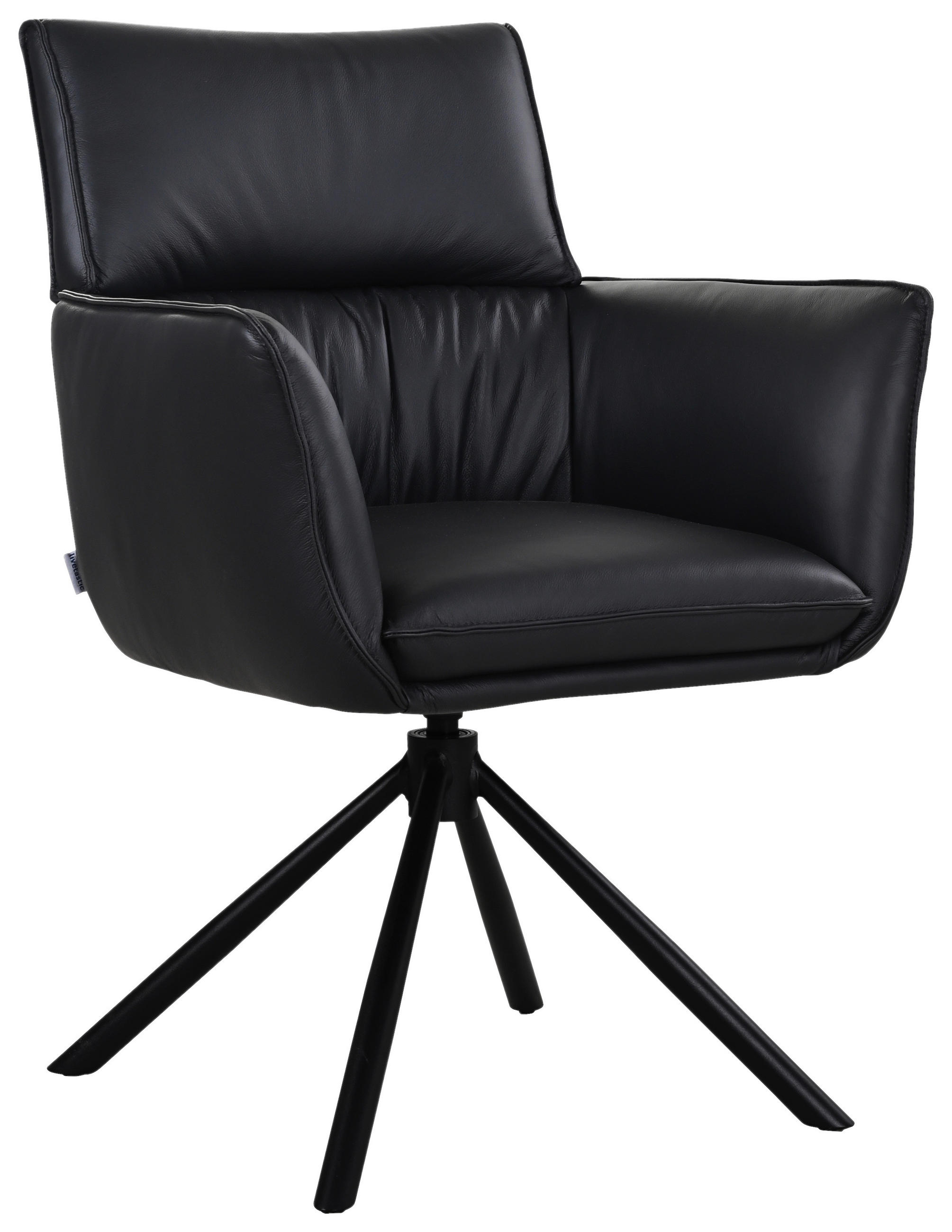 ARMLEHNSTUHL  Sitzfläche 360° drehbar, automatische Rückholfunktion  Echtleder  - Schwarz, MODERN, Leder/Metall (64/90,5/64,5cm) - Livetastic