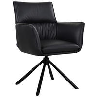 ARMLEHNSTUHL  Sitzfläche 360° drehbar, automatische Rückholfunktion  Echtleder  - Schwarz, MODERN, Leder/Metall (64/90,5/64,5cm) - Livetastic