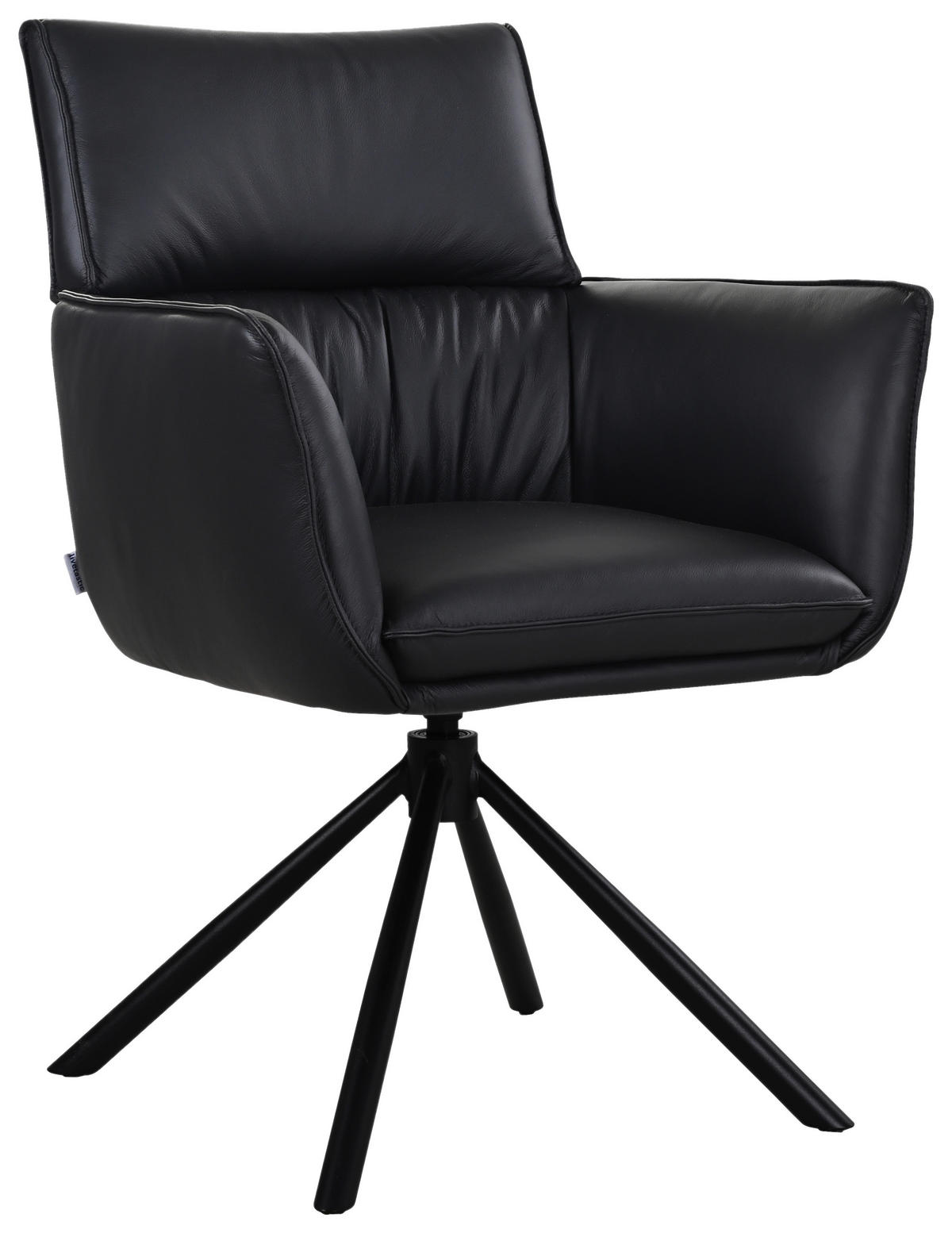 ARMLEHNSTUHL  Sitzfläche 360° drehbar, automatische Rückholfunktion  Echtleder  - Schwarz, MODERN, Leder/Metall (64/90,5/64,5cm) - Livetastic