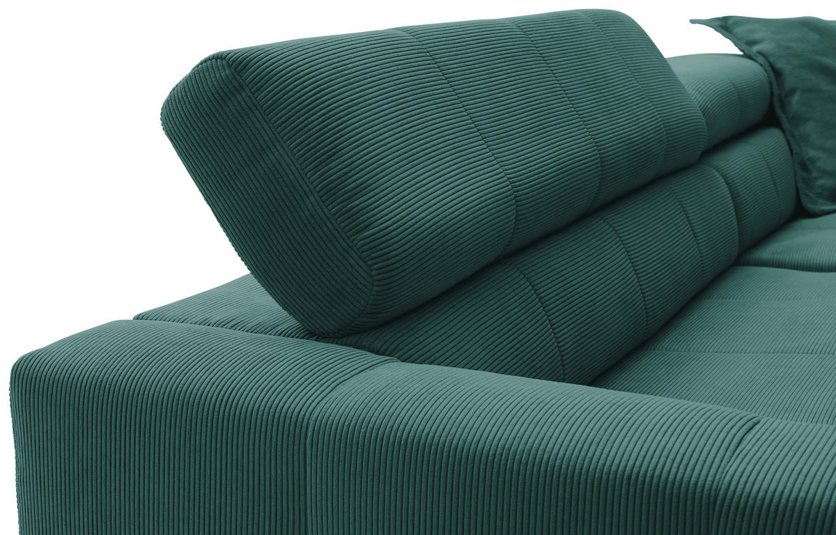 ECKSOFA in Feincord Grün  - Schwarz/Grün, Konventionell, Textil/Metall (311/219cm) - Hom`in