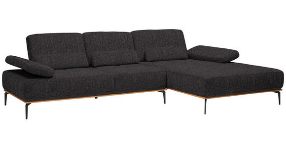 ECKSOFA in Flachgewebe Anthrazit  - Anthrazit/Schwarz, Natur, Holz/Textil (314/176cm) - Valnatura