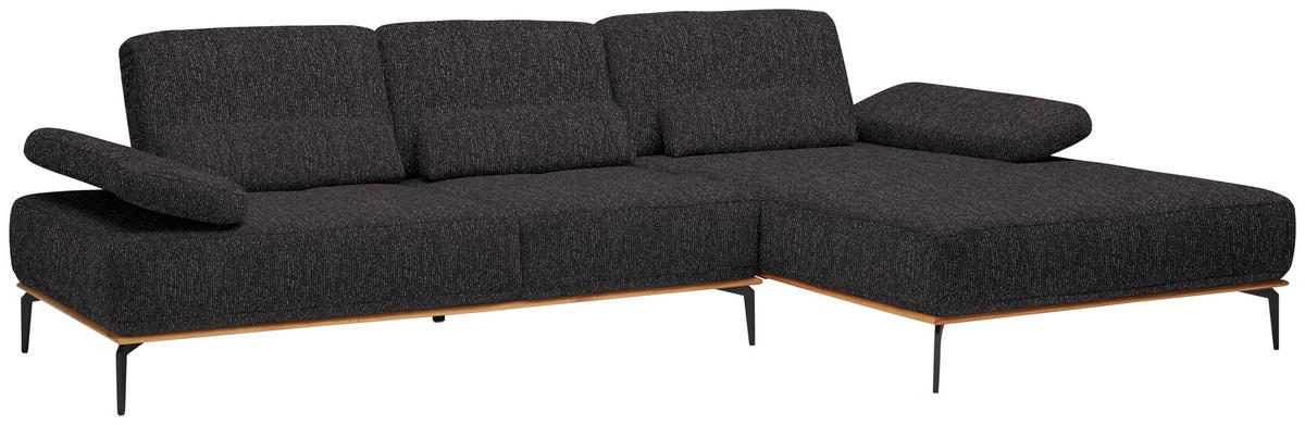 ECKSOFA in Flachgewebe Anthrazit  - Anthrazit/Schwarz, Natur, Holz/Textil (314/176cm) - Valnatura