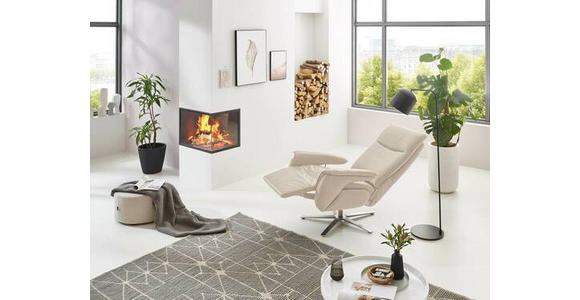 FERNSEHSESSEL Lederlook (vegan) Ecru - Ecru/Edelstahlfarben, MODERN, Textil/Metall (77/116/80cm) - Cantus