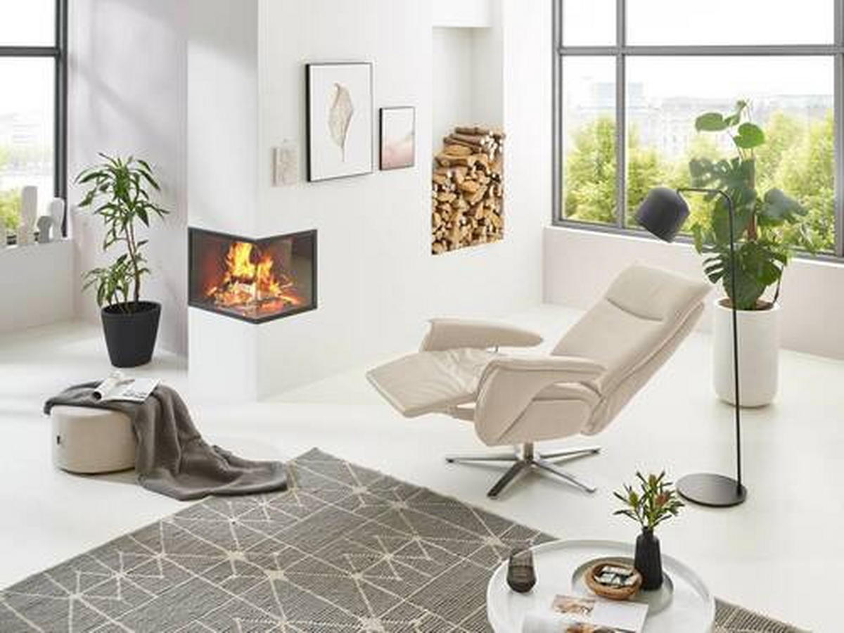 FERNSEHSESSEL in Lederlook (vegan) Ecru  - Ecru/Edelstahlfarben, Modern, Textil/Metall (77/116/80cm) - Livetastic