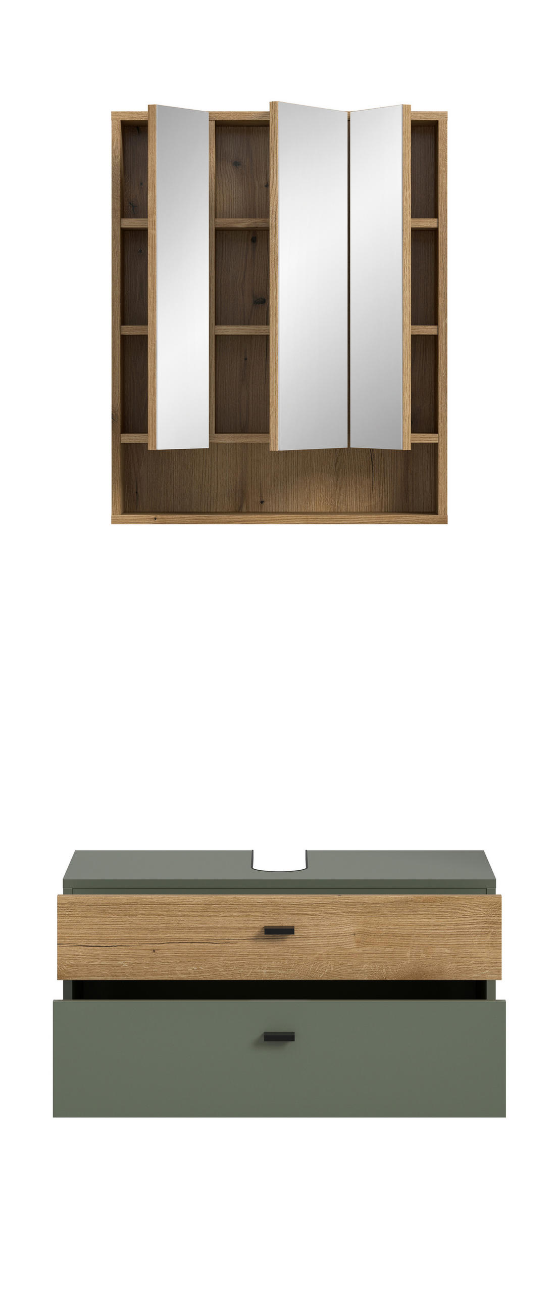BADEZIMMER 2-teilig  in 75 cm  - Eichefarben/Schwarz, Trend, Glas/Holzwerkstoff (75cm) - MID.YOU