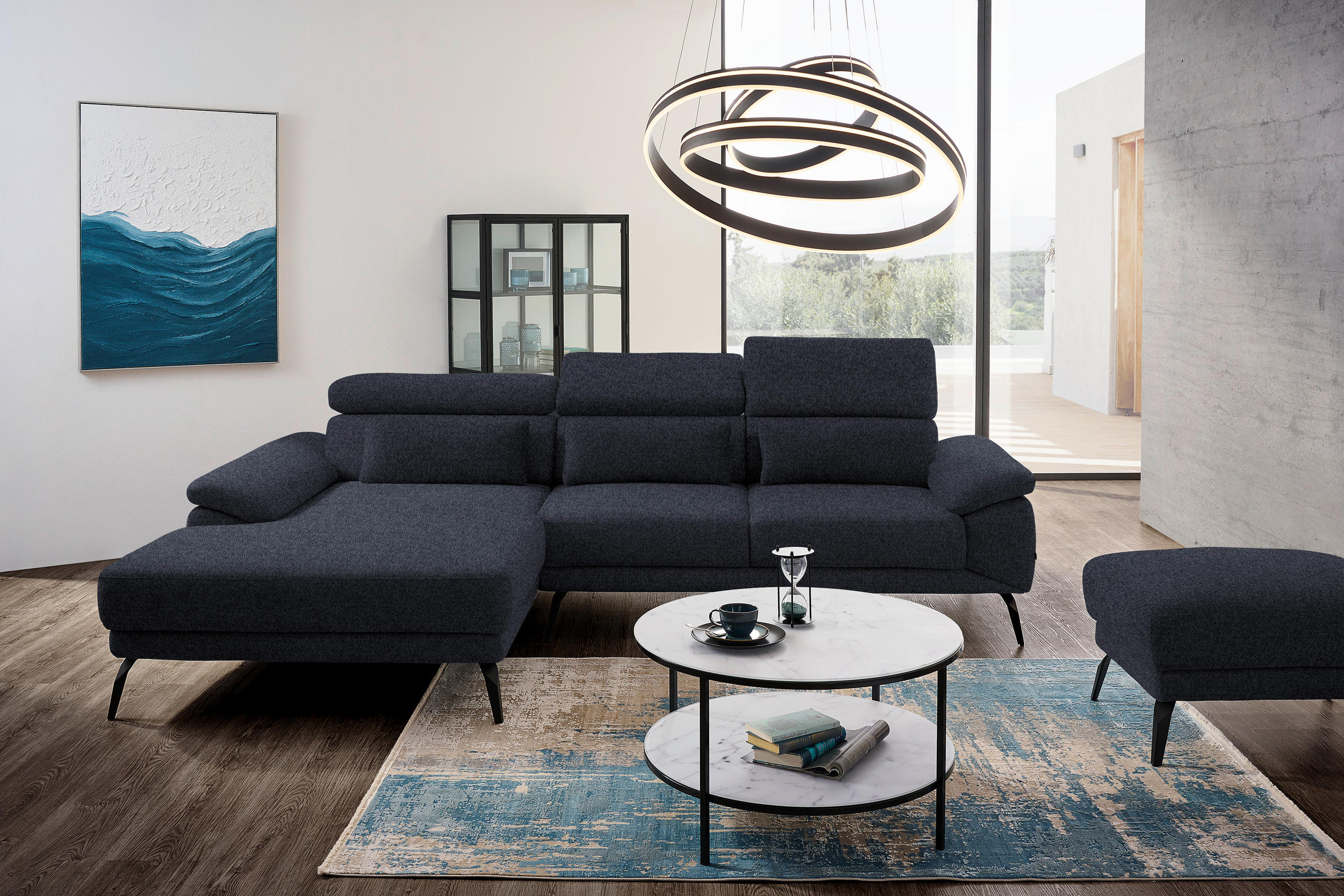 ECKSOFA Anthrazit Velours  - Anthrazit/Schwarz, Design, Textil/Metall (187/295cm) - Novel