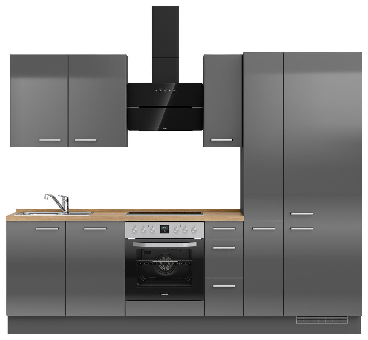 KÜCHENBLOCK 270 cm   in Eichefarben, Schieferfarben  - Schieferfarben/Edelstahlfarben, MODERN, Holzwerkstoff/Metall (270cm) - Nobilia