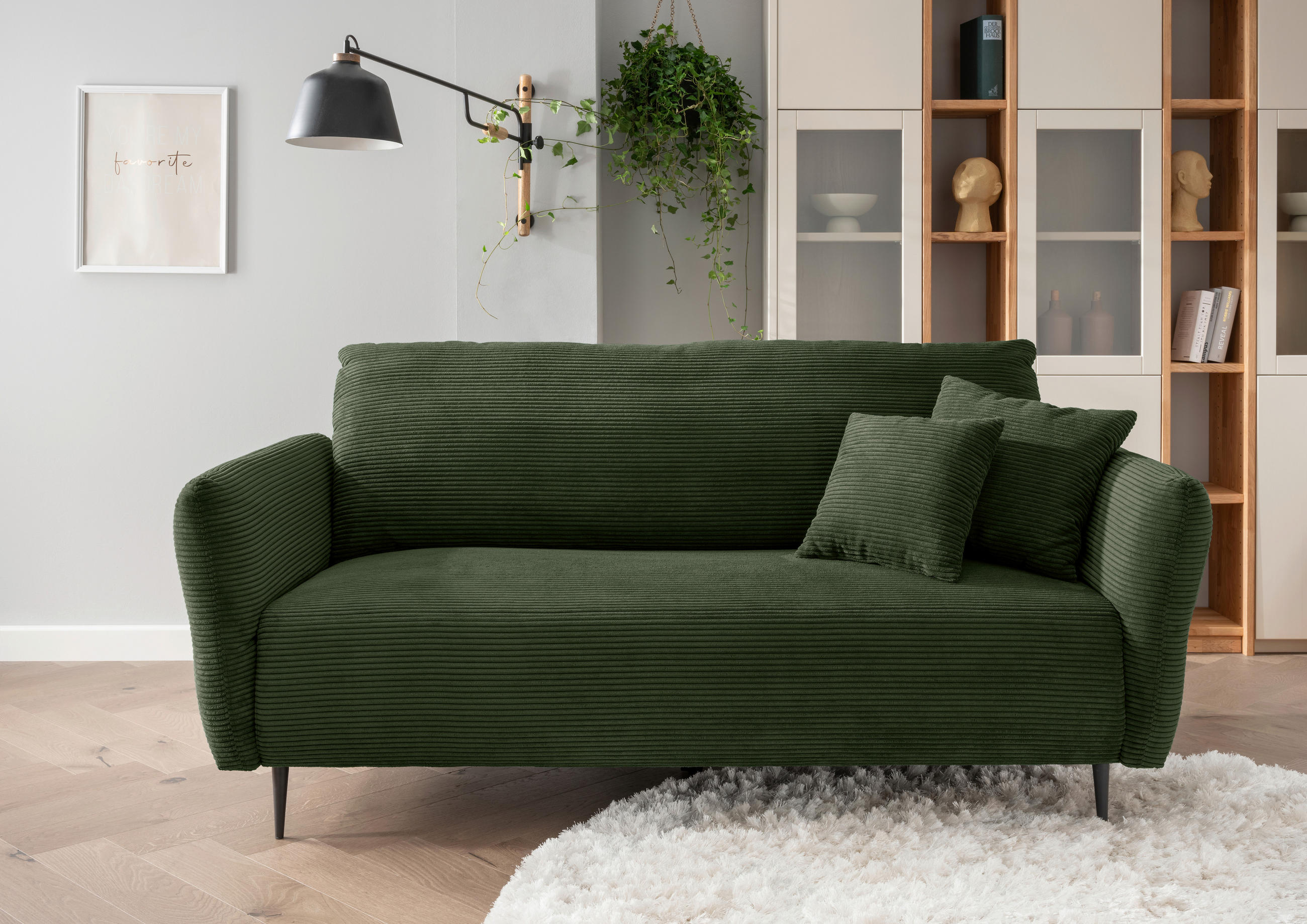 3-SITZER-SOFA in Cord Dunkelgrün  - Dunkelgrün/Schwarz, Design, Textil/Metall (201/97/102cm) - Livetastic