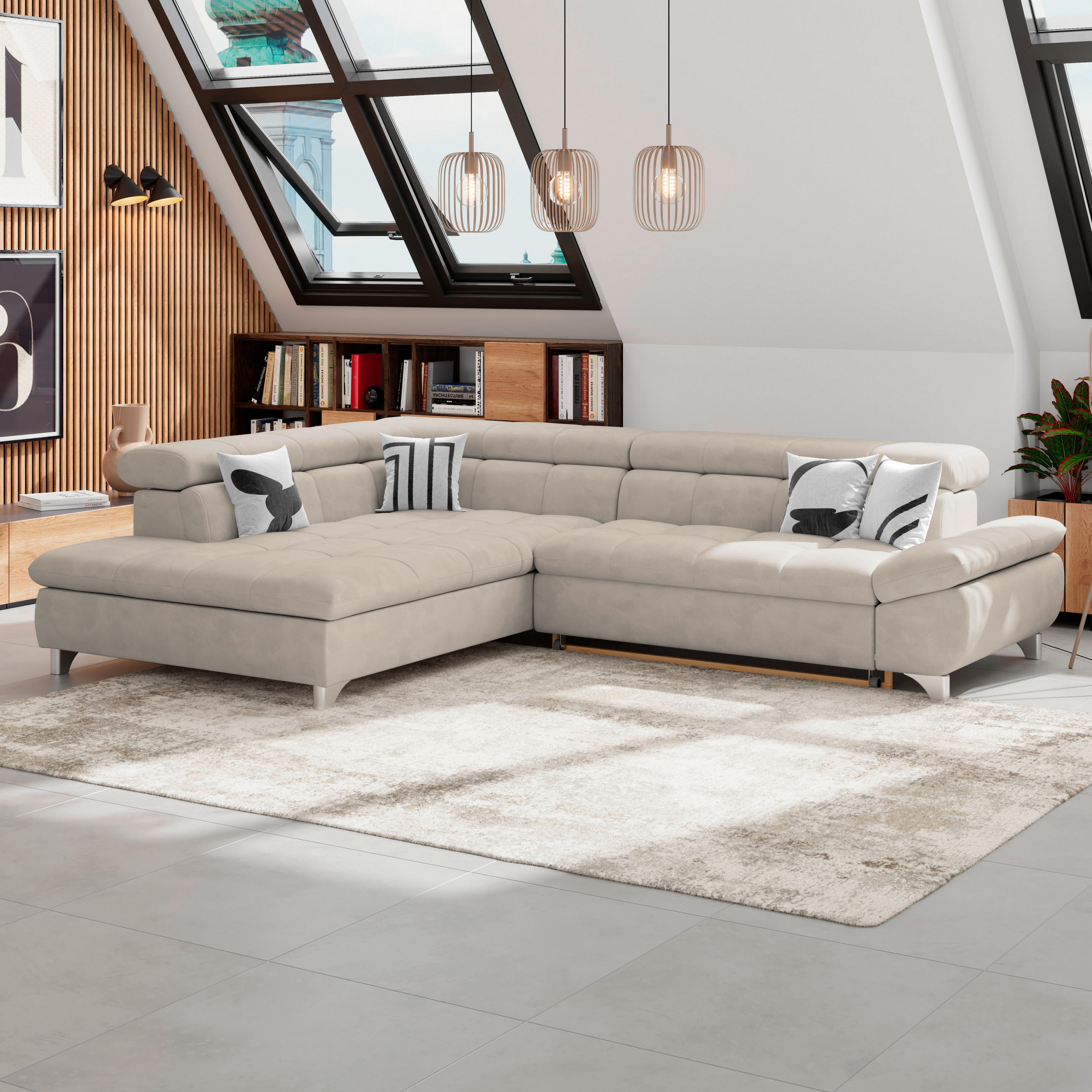 ECKSOFA Naturfarben Chenille  - Chromfarben/Naturfarben, KONVENTIONELL, Textil/Metall (234/312cm) - Livetastic