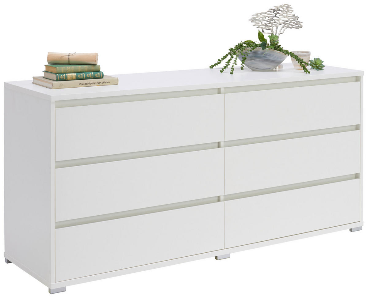 ŠIROKÁ KOMODA, bílá, 160/79/48 cm - bílá/barvy hliníku, Design, kompozitní dřevo/plast (160/79/48cm) - Carryhome