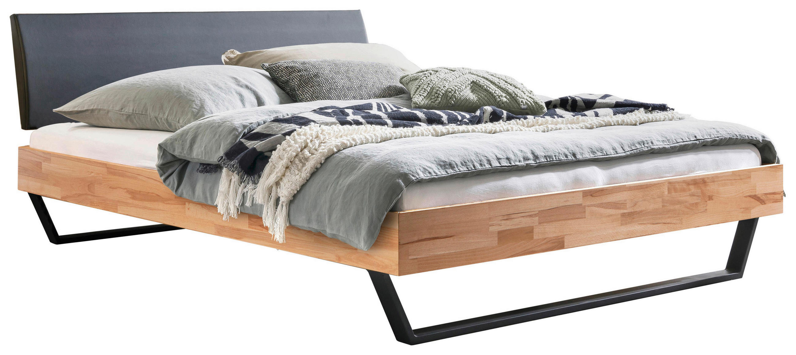 BETT 140/200 cm  in Kernbuche  - Anthrazit/Schwarz, Design, Holz/Textil (140/200cm) - Hasena