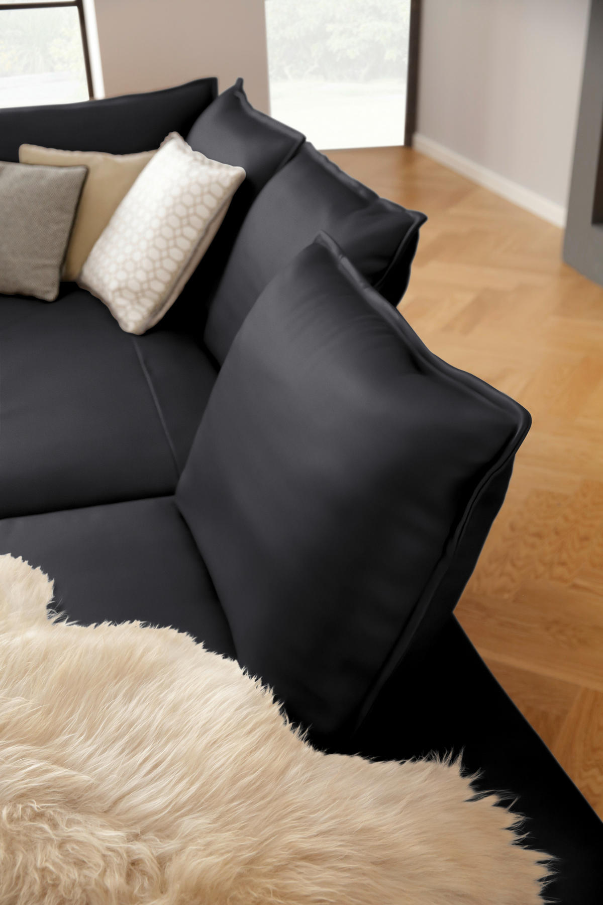 ECKSOFA in Echtleder Schwarz  - Schwarz, Design, Leder/Metall (340/272cm) - W.Schillig