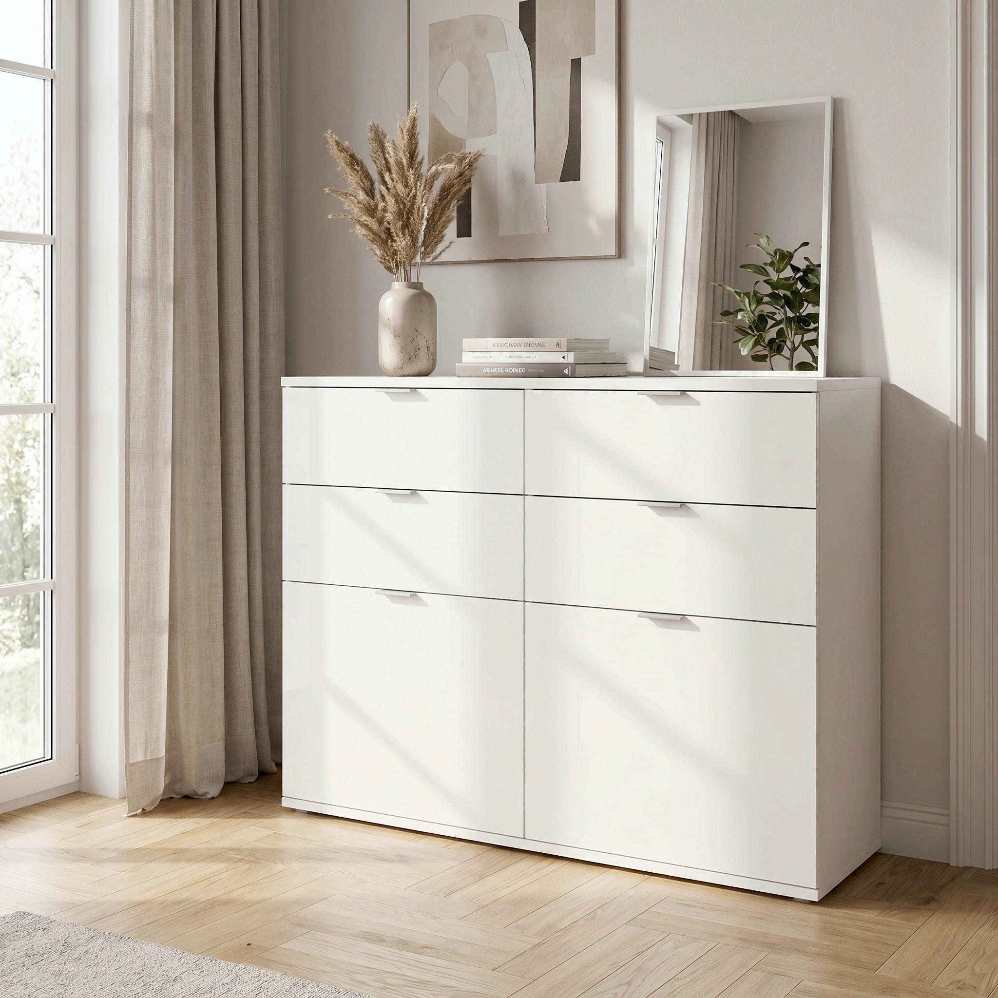 KOMODA, bela, bela, visoki sijaj  - barve kroma/črna, Design, kovina/umetna masa (120/85/37cm) - Livetastic