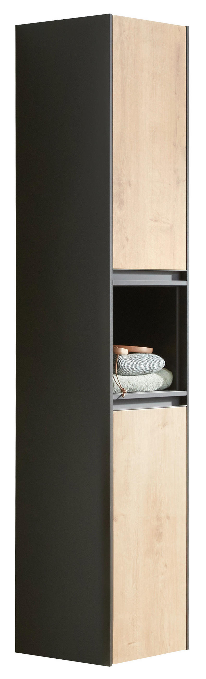 HOCHSCHRANK 30/160/30 cm  - Dunkelgrau/Eichefarben, MODERN, Glas/Holzwerkstoff (30/160/30cm) - Novel