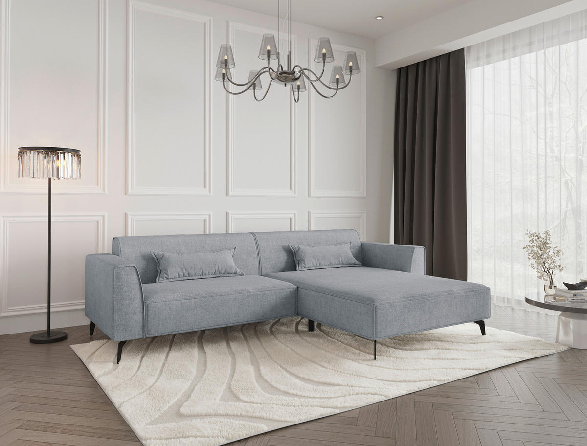 ECKSOFA Chenille Grau  - Hellbraun/Schwarz, Modern, Textil/Metall (300/190cm) - Carryhome