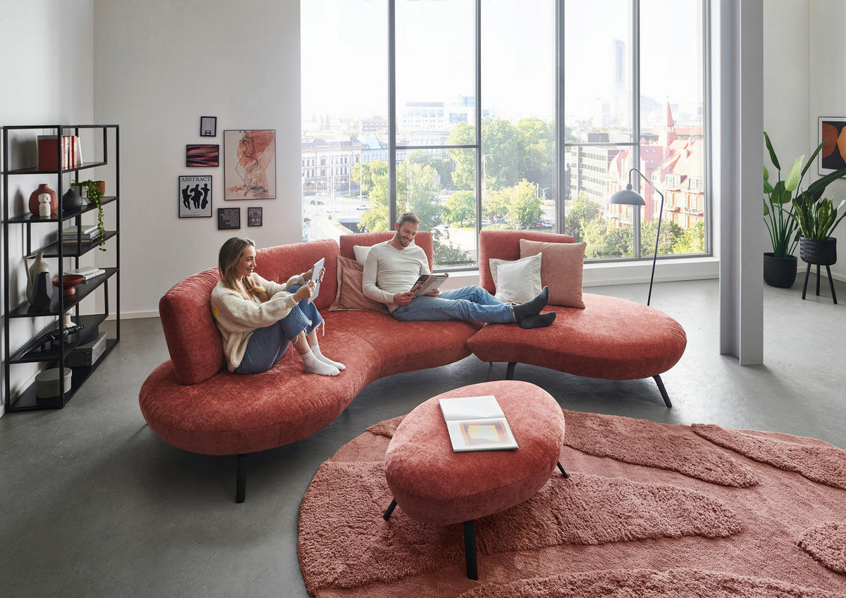 BIGSOFA Flachgewebe Rot  - Rot/Schwarz, Design, Textil/Metall (456/93/138cm) - Moderano