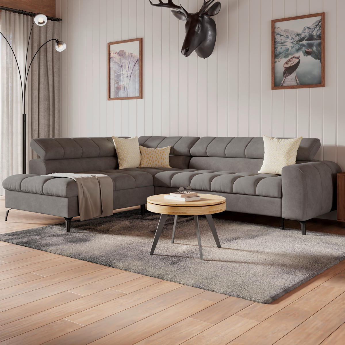 ECKSOFA Dunkelgrau  - Dunkelgrau/Schwarz, Trend, Kunststoff/Textil (203/261cm) - Livetastic
