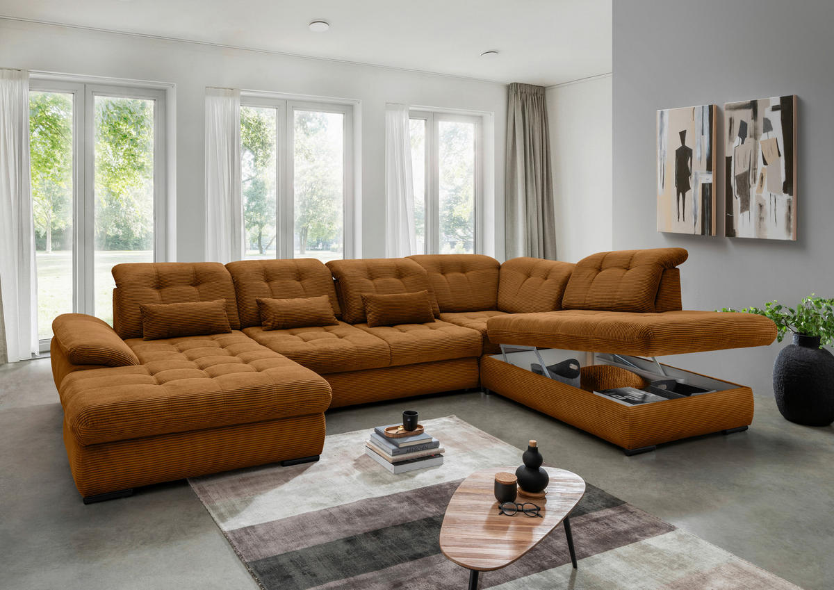 WOHNLANDSCHAFT in Cord Goldfarben  - Goldfarben/Schwarz, Modern, Textil/Metall (184/387/252cm) - Livetastic