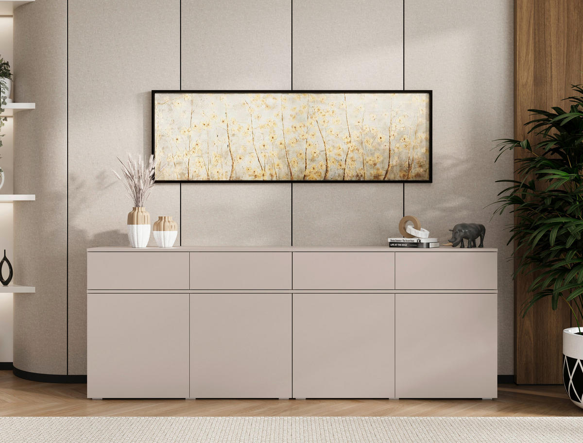 SIDEBOARD  220/80/40 cm 4 Schublade(n)  - Kaschmir/Silberfarben, Design, Holzwerkstoff/Kunststoff (220/80/40cm) - Xora