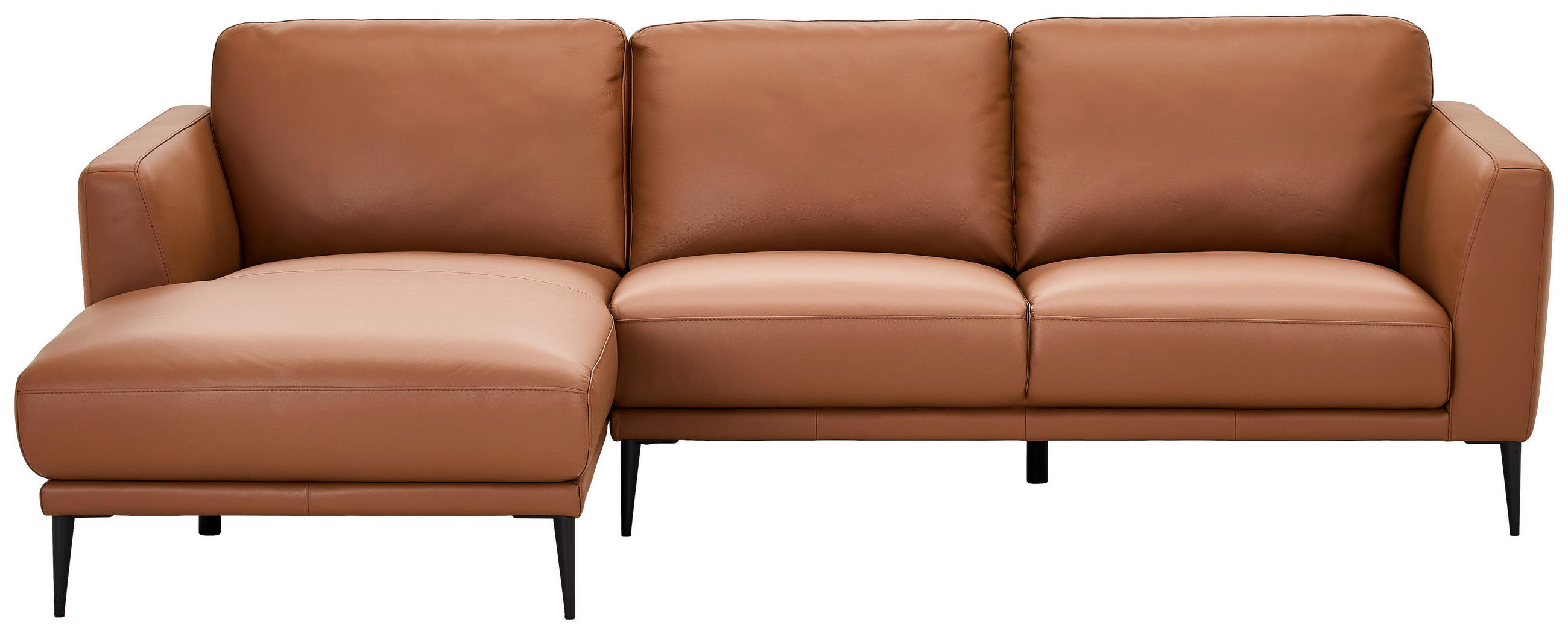 ECKSOFA Cognac Echtleder  - Cognac/Schwarz, MODERN, Leder/Metall (160/253cm) - Novel