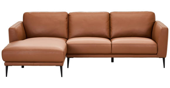 ECKSOFA Cognac Echtleder  - Cognac/Schwarz, MODERN, Leder/Metall (160/253cm) - Novel
