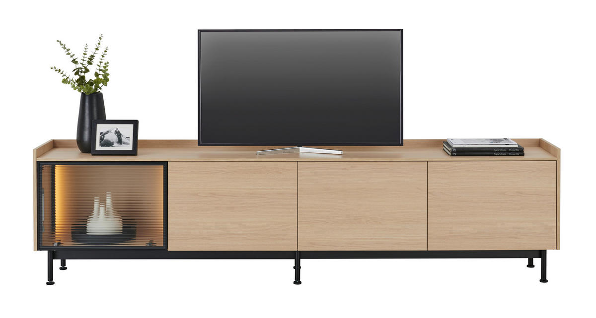 LOWBOARD  in 240/62/40 cm  - Eichefarben/Schwarz, Design, Glas/Holzwerkstoff (240/62/40cm) - Lomoco