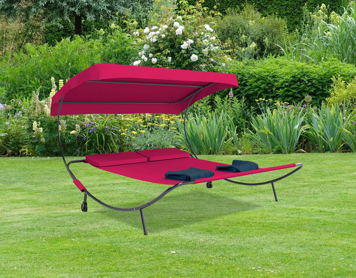 DUBBEL SOLSÄNG   130/137/200 cm  - röd, Basics, metall/textil (130/137/200cm) - Gardenson