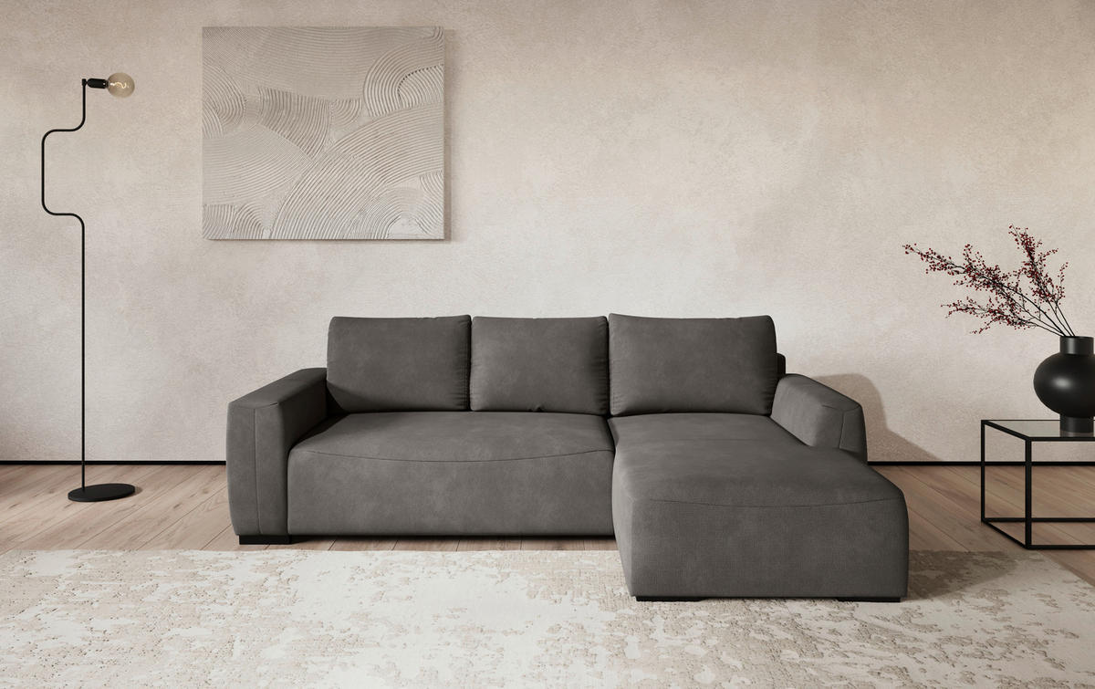 ECKSOFA  in Mikrofaser Grau  - Schwarz/Grau, Trend, Kunststoff/Textil (252/170cm) - MID.YOU