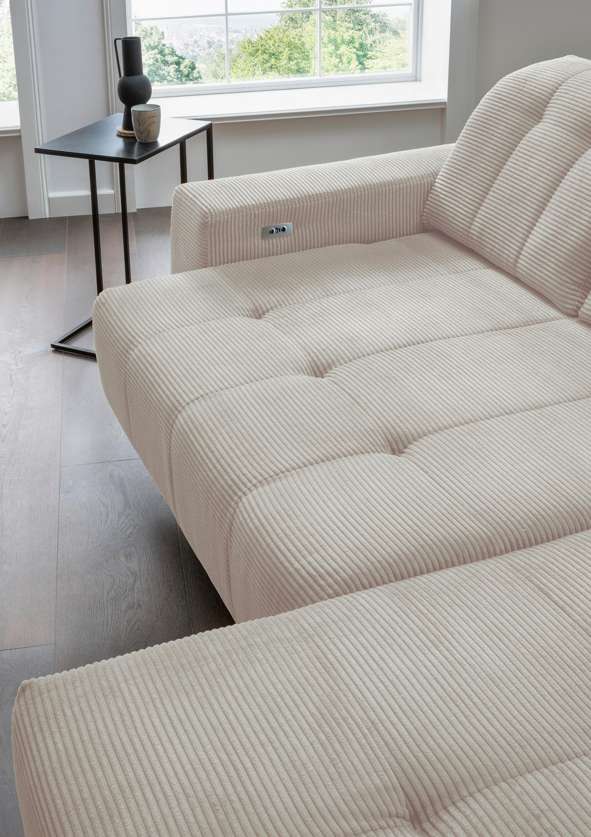 ECKSOFA Beige Cord  - Beige/Schwarz, MODERN, Textil/Metall (261/200cm) - Livetastic