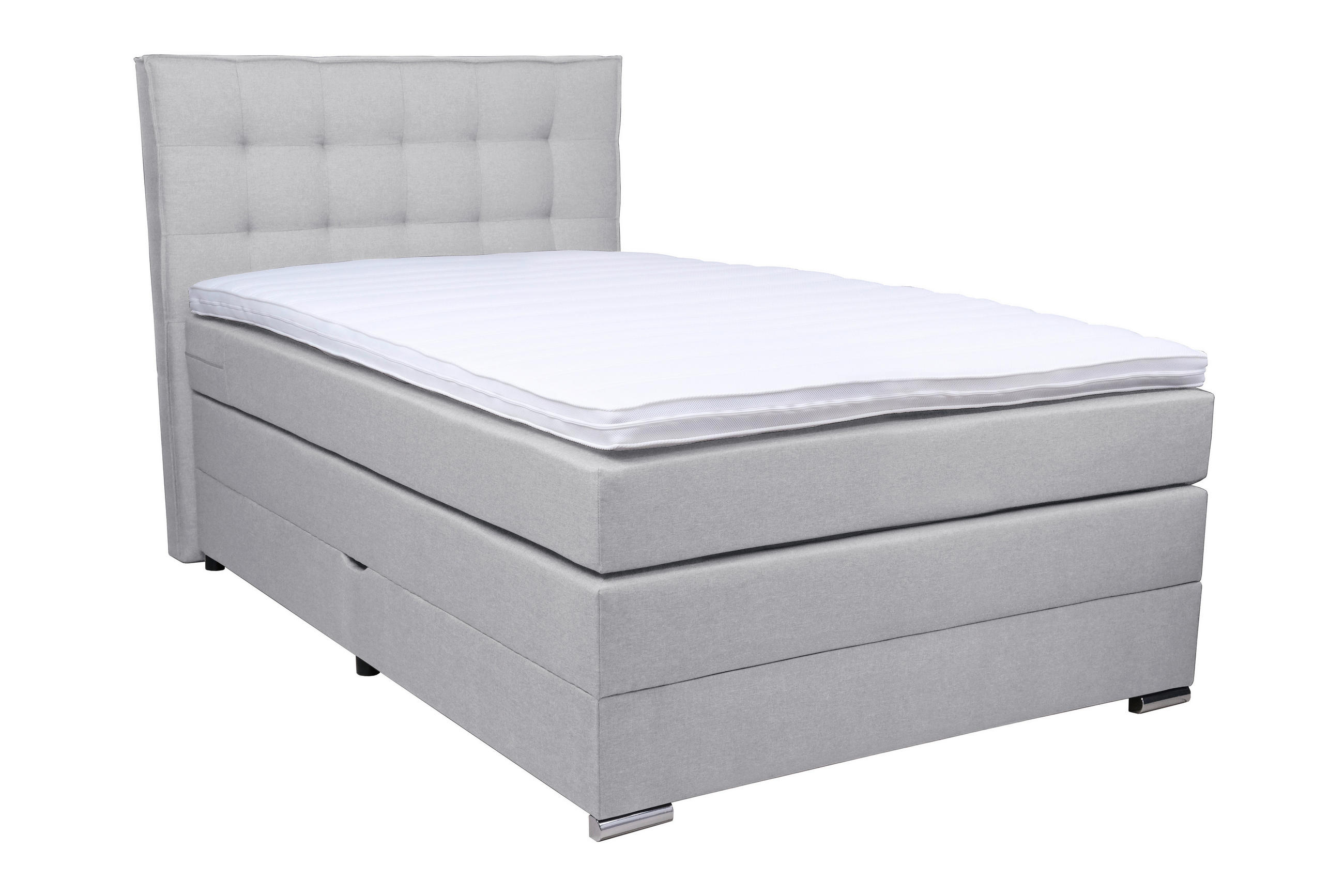 BOXSPRINGBETT 140/200 cm,  in Hellgrau, Matratze, Bettkasten, Topper, H4 = sehr fest  - Chromfarben/Hellgrau, KONVENTIONELL, Kunststoff/Textil (140/200cm) - Boxxx