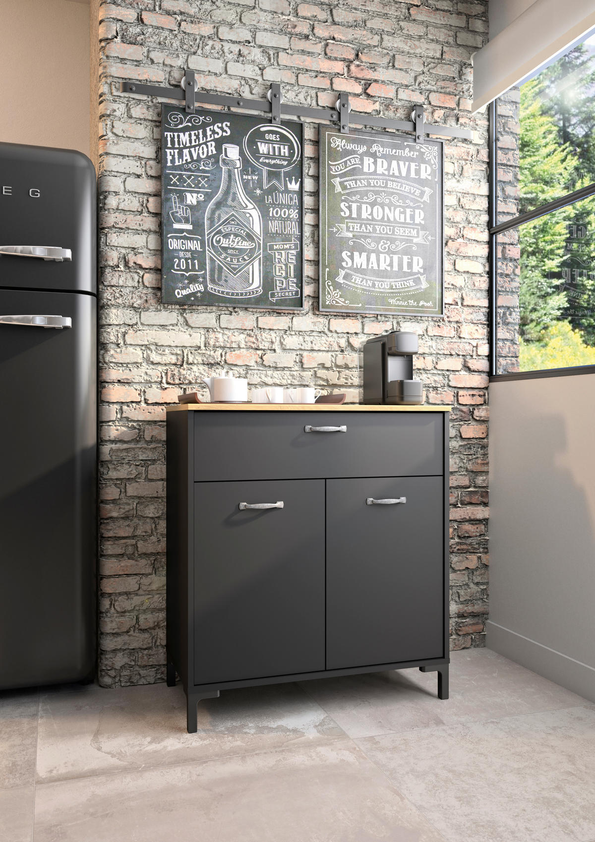 KÜCHENUNTERSCHRANK 81/90/41 cm  in  - Schwarz, Trend, Holzwerkstoff/Kunststoff (81/90/41cm) - MID.YOU