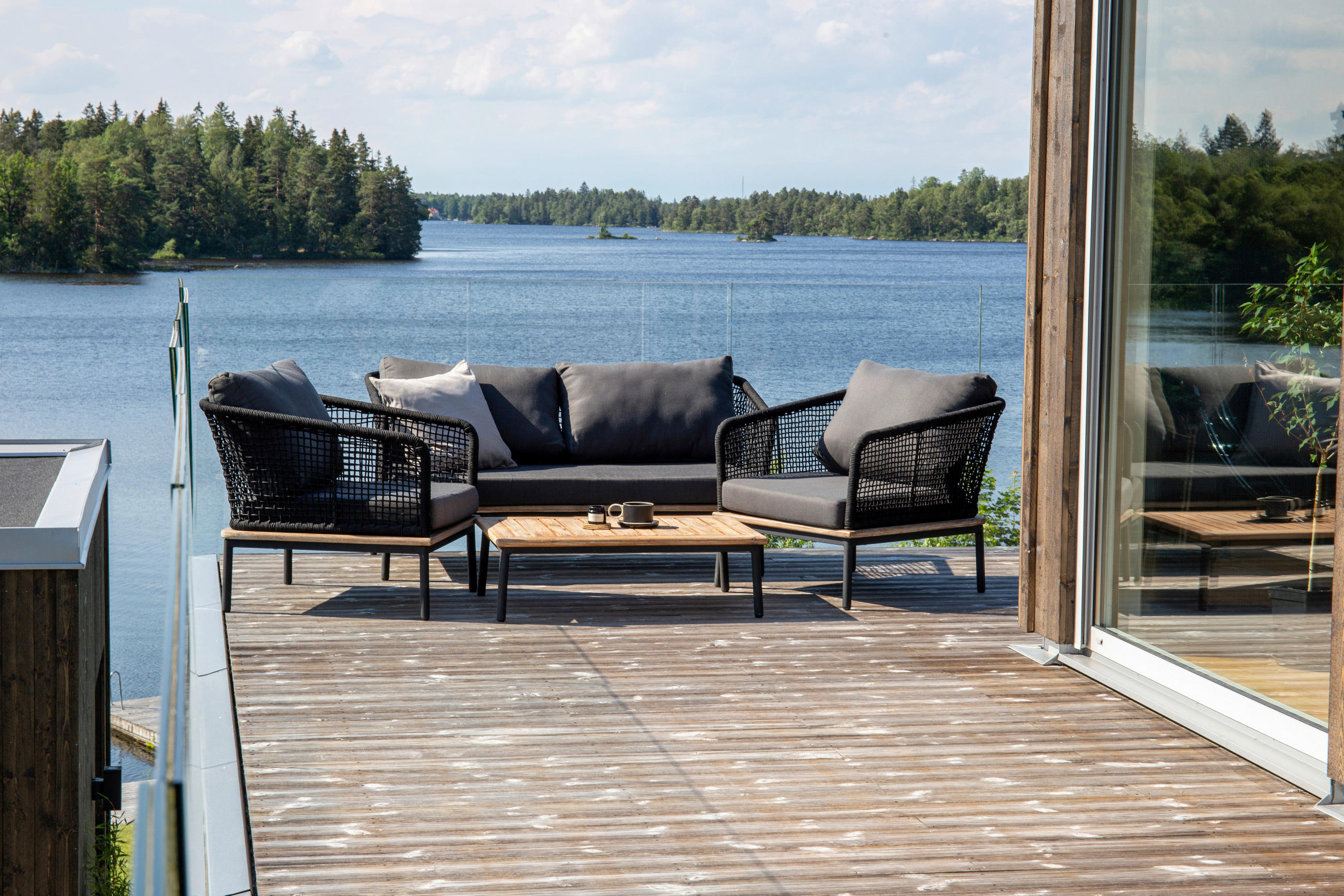 Gardenson Loungegarnitur Schwarz 148x79.5 cm