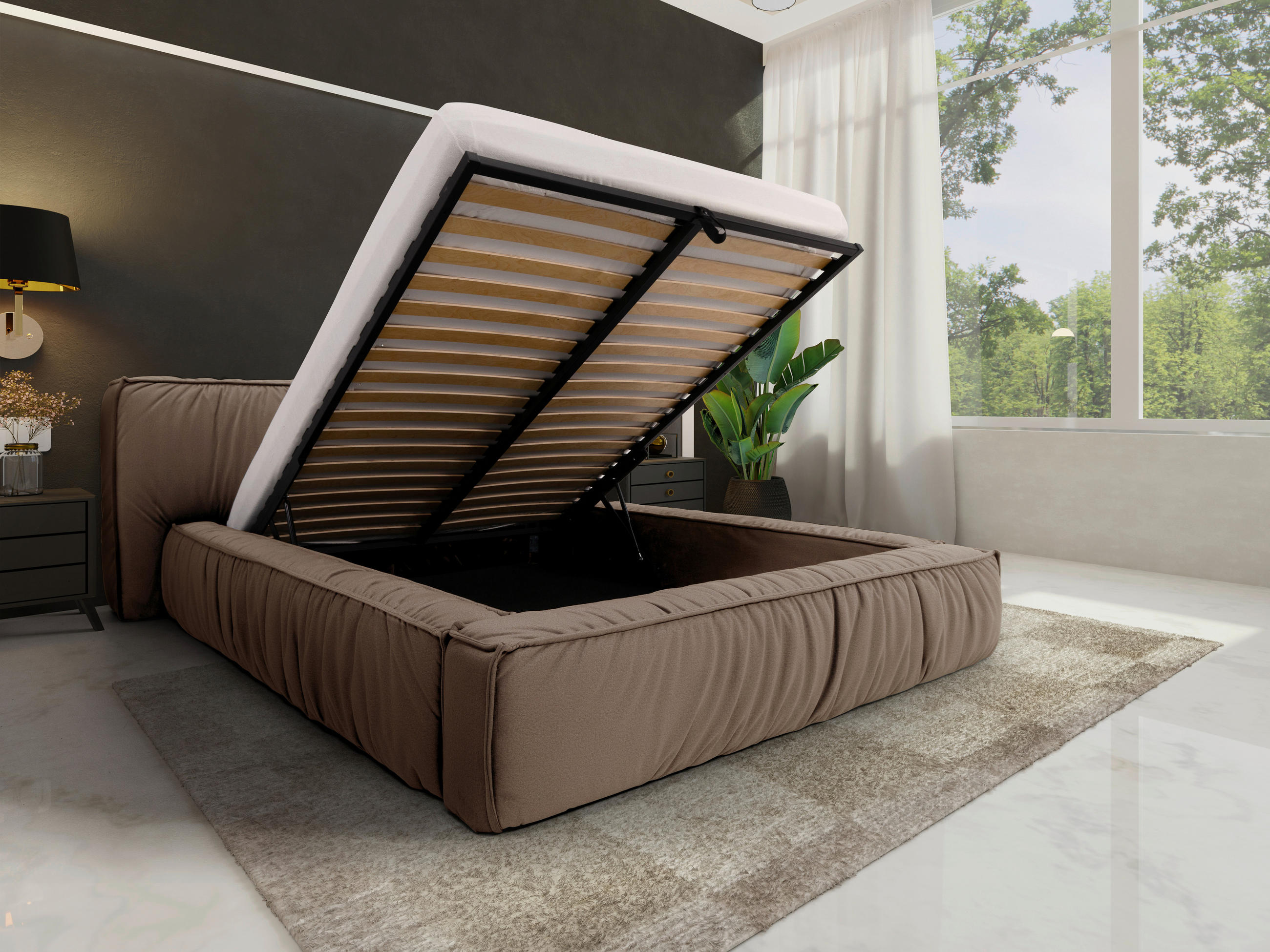POLSTERBETT Lattenrost, Bettkasten 180/200 cm  in Taupe  - Taupe/Schwarz, Design, Holz/Textil (180/200cm) - Boxxx