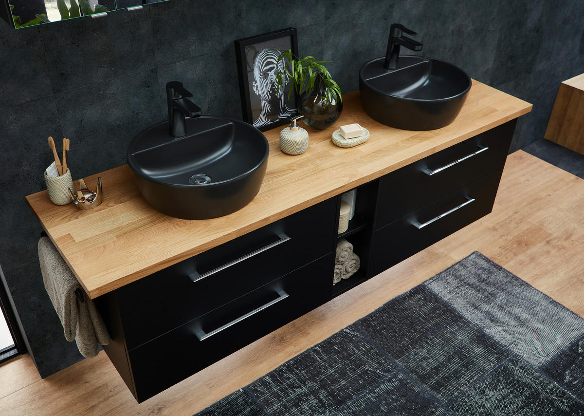 TVÄTTSTÄLL MED KOMMOD 182 cm  - kromfärg/svart, Design, trämaterial/glas (182cm) - Sadena