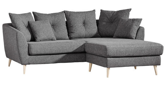 ECKSOFA Dunkelgrau Flachgewebe  - Dunkelgrau/Buchefarben, KONVENTIONELL, Holz/Textil (210/156cm) - Carryhome