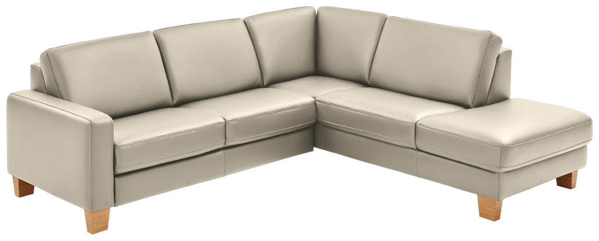 ECKSOFA in Echtleder Ecru  - Ecru/Eiche Bianco, Konventionell, Leder/Holz (257/235cm) - Valdera