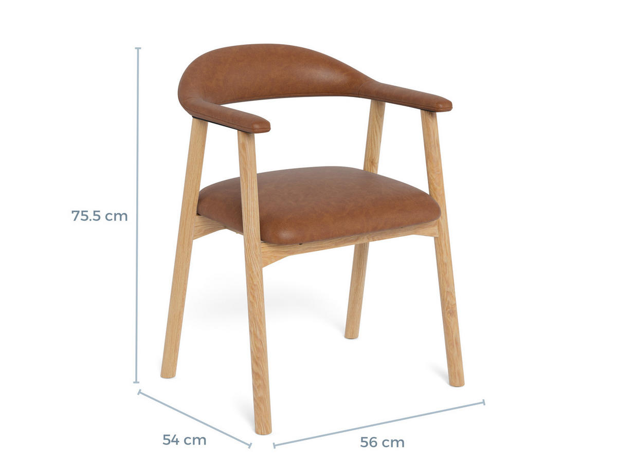 STOL MED ARMSTÖD   läderimitation  - cognacfärgad/ekfärgad, Trend, trä/plast (56/75,5/54cm) - MID.YOU