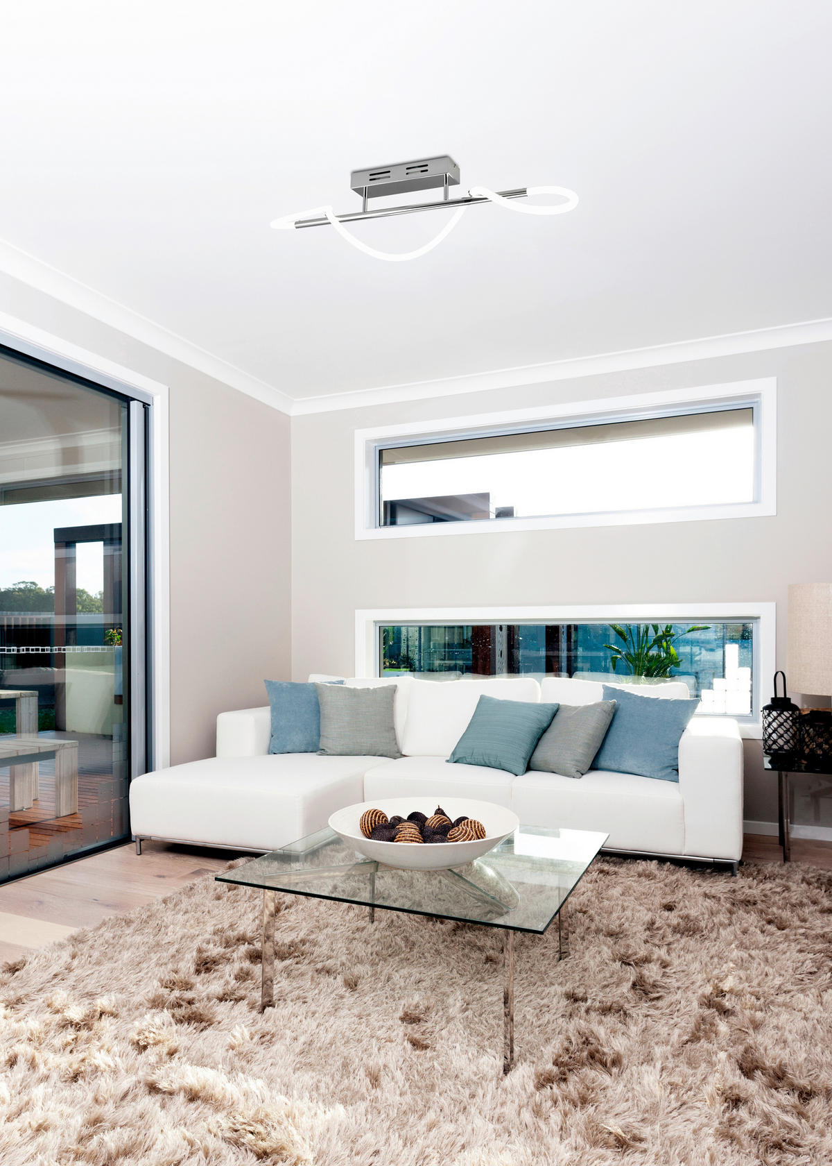 LED MENNYEZETI LÁMPA - krómszínű/fehér, Basics, műanyag/fém (105/30/34cm)