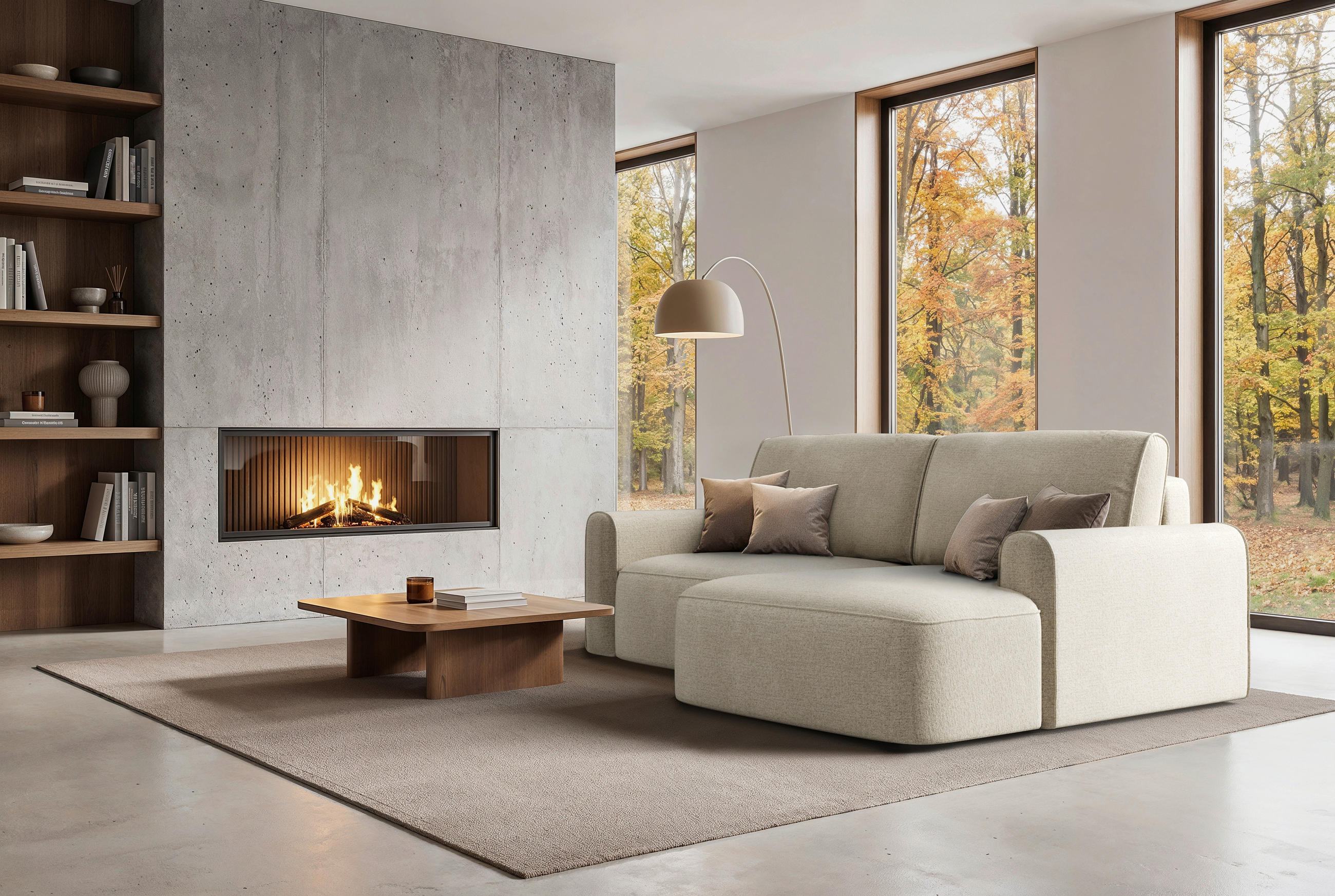 ECKSOFA PIEMONTE Beige Chenille Rückenkissen, Bettkasten, Schlaffunktion  - Beige/Schwarz, MODERN, Holz/Kunststoff (250/92cm) - Livetastic