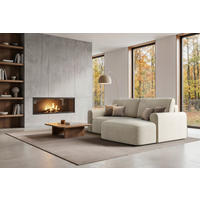ECKSOFA PIEMONTE Beige Chenille Rückenkissen, Bettkasten, Schlaffunktion  - Beige/Schwarz, MODERN, Holz/Kunststoff (250/92cm) - Livetastic