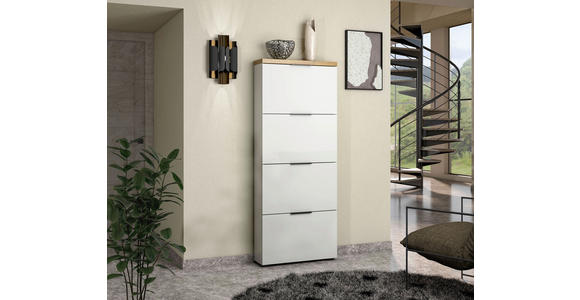 SCHUHKIPPER - Eichefarben/Weiß Hochglanz, Design, Holzwerkstoff/Kunststoff (65/162/19cm) - Xora