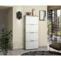 SCHUHKIPPER - Eichefarben/Weiß Hochglanz, Design, Holzwerkstoff/Kunststoff (65/162/19cm) - Xora